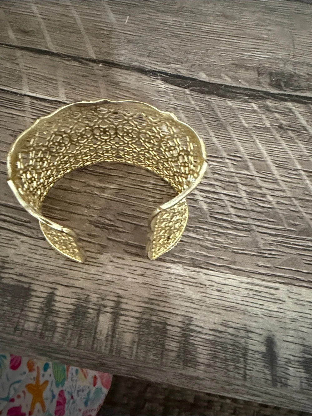 Source Unknown Gold Filigree Openwork Cuff Bracelet